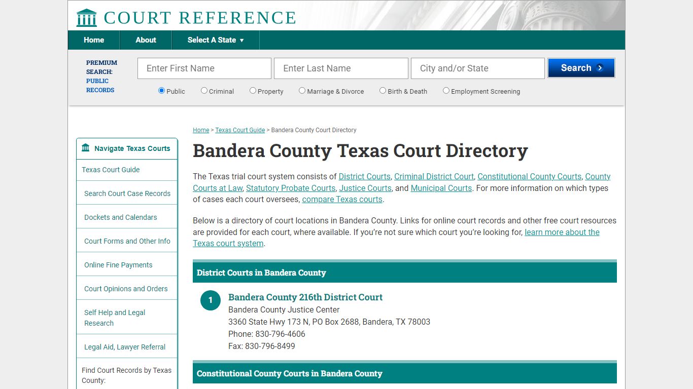 Bandera County Texas Court Directory | CourtReference.com